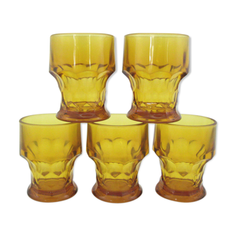 5 water cups in amber glass - Made in Italy - vintage 70s