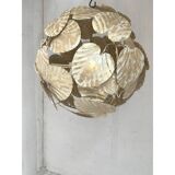 Contemporary gold-leaf and white leaves sphere suspension pendant