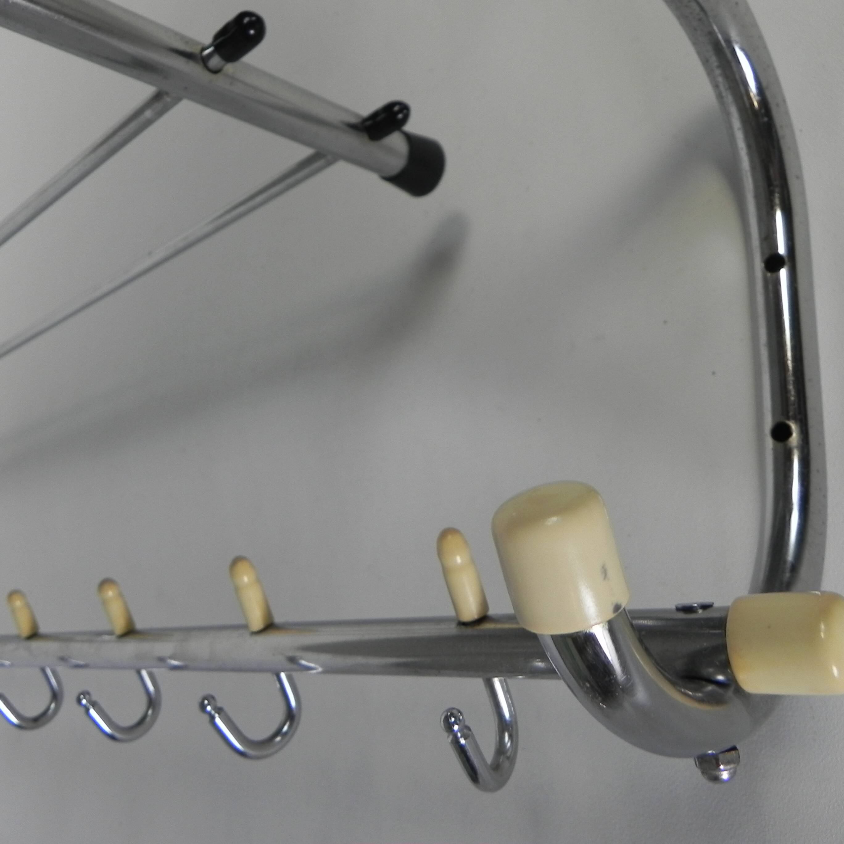 Vintage chrome wall coat rack, 1950s