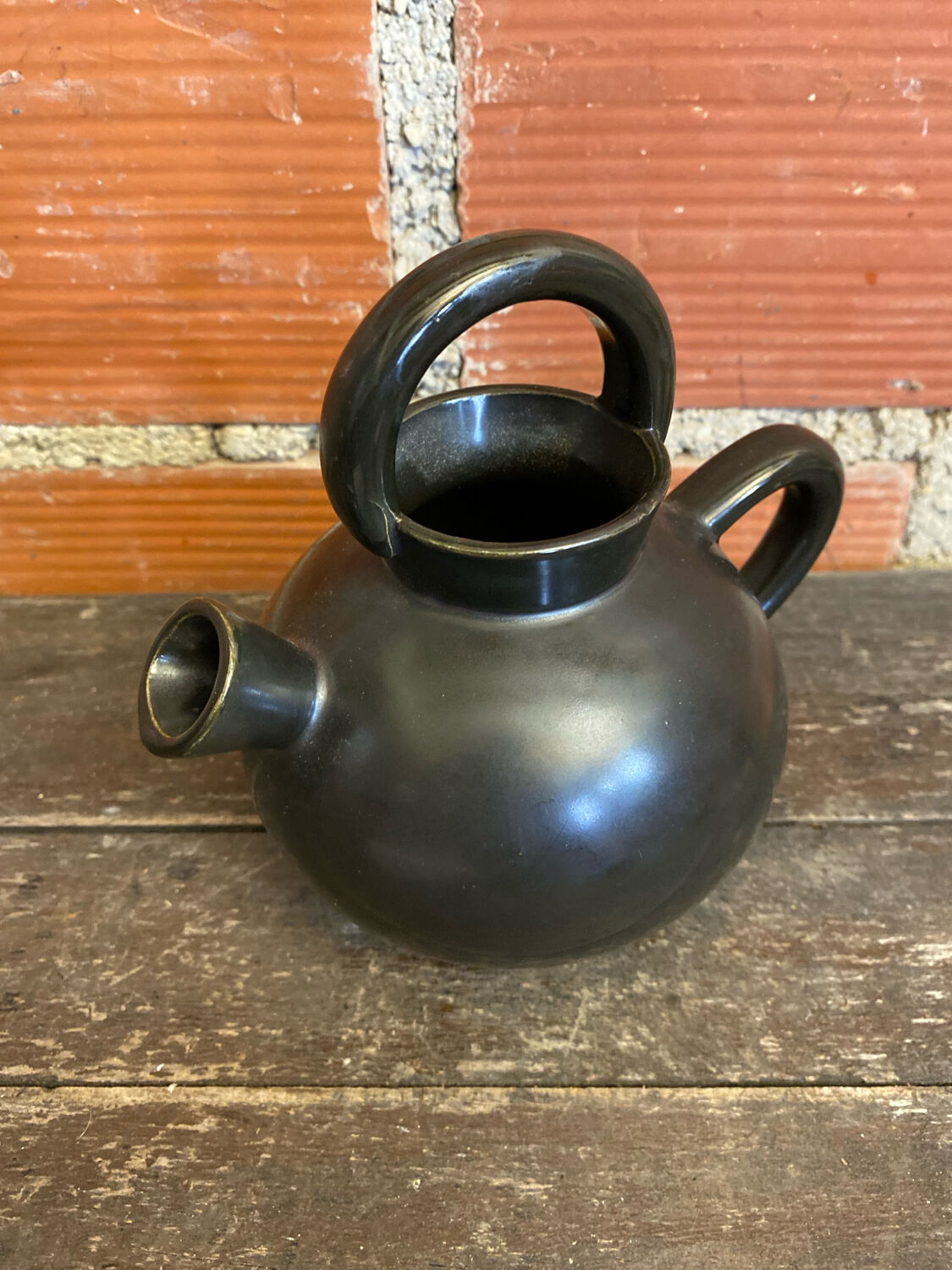 Vintage 1970s Black Ceramic Jug Pitcher Cruche Chevrette