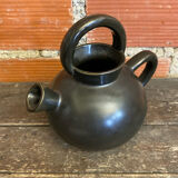 Vintage 1970s Black Ceramic Jug Pitcher Cruche Chevrette