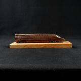 Bronze TGV on a wooden base, scale model of the TGV Sud-Est from the 1980s