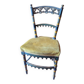 Napoleon III Neo-Gothic "Troubadour" Chair - Polychrome Decor 19th Century