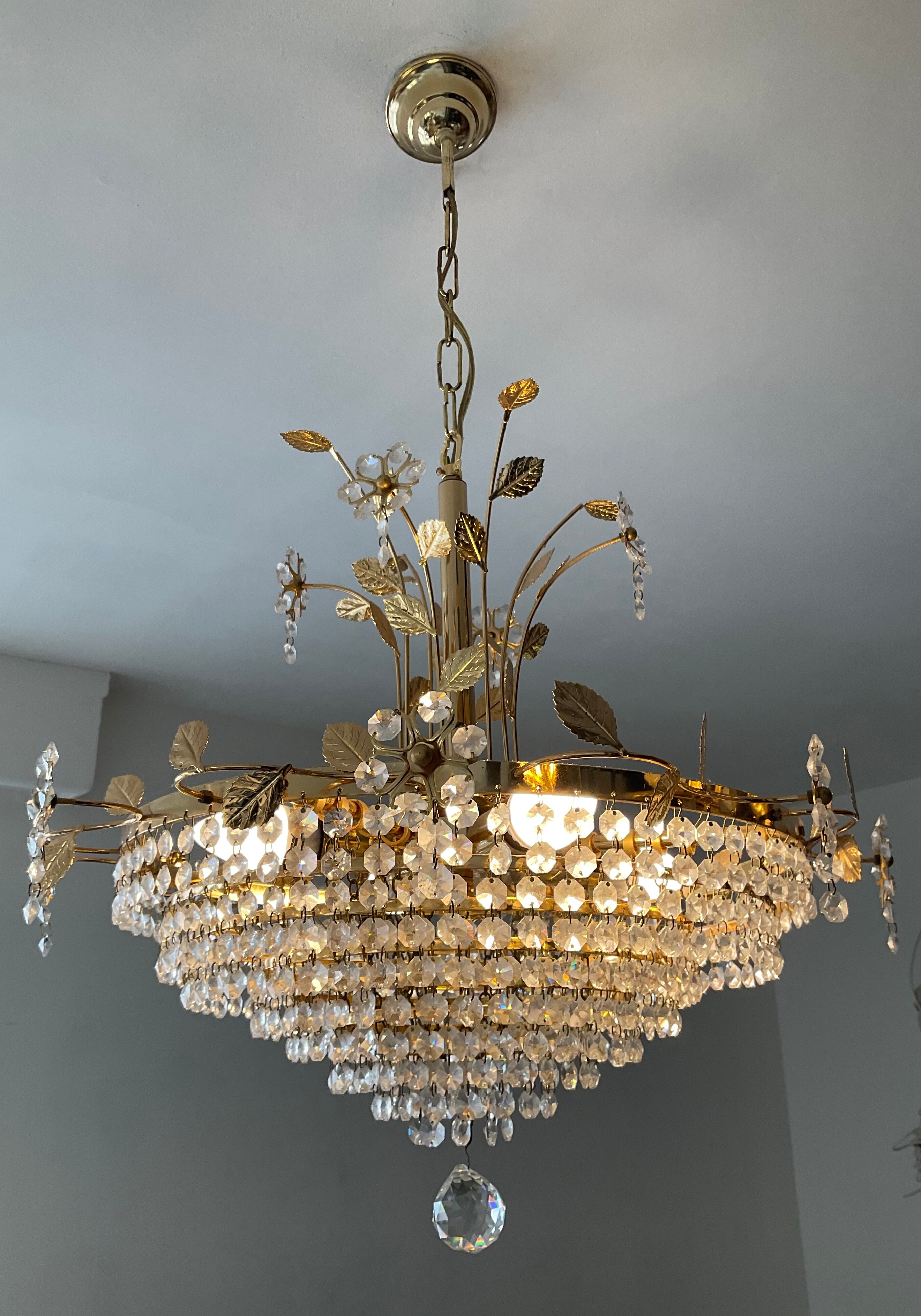 Crystal grapevine waterfall chandelier from the 70s