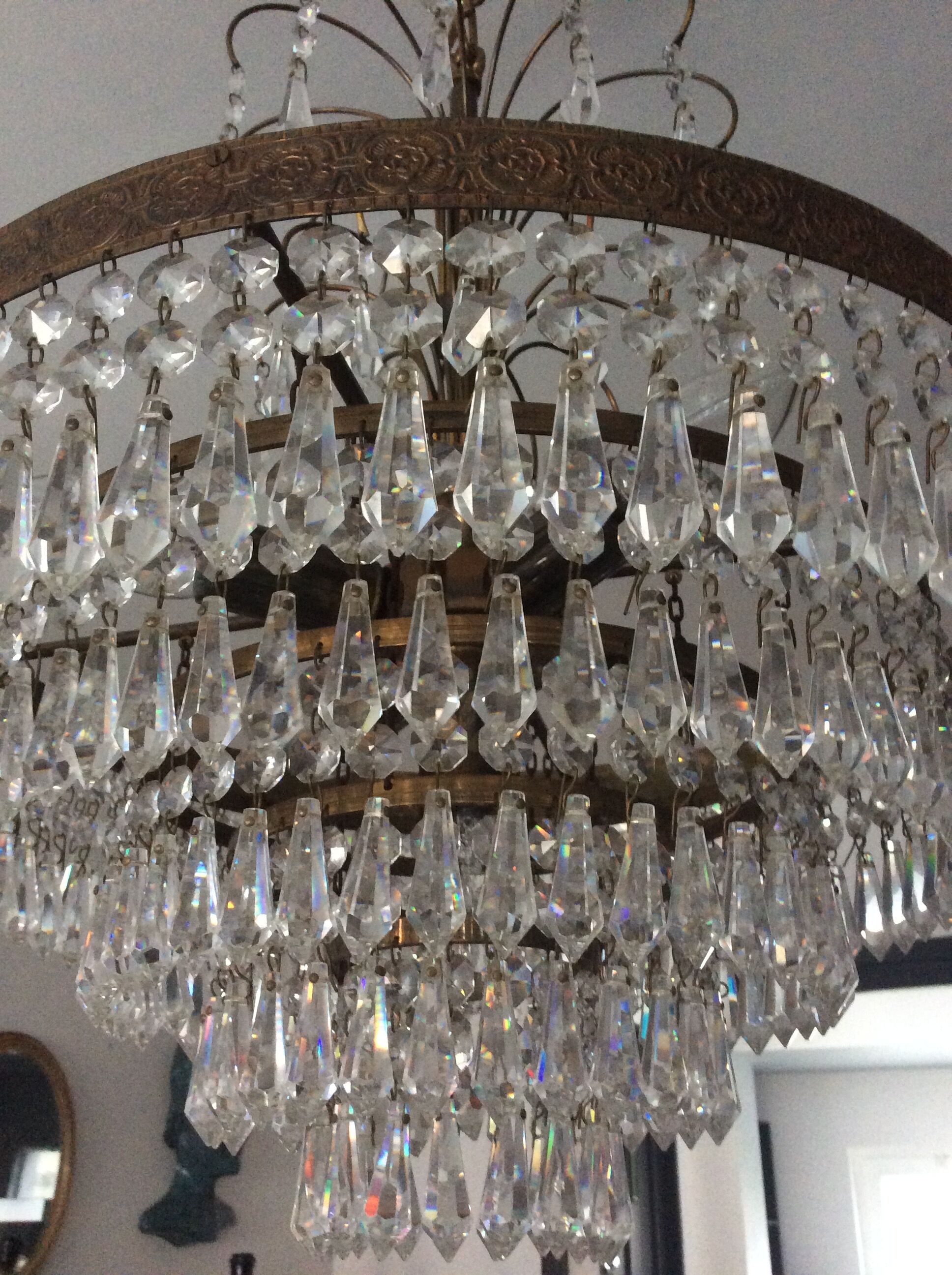 Chandelier cascading crystal and bronze tassels