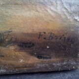 Oil on Canvas Signed F. Brison Tree and Boat by the Riverbank