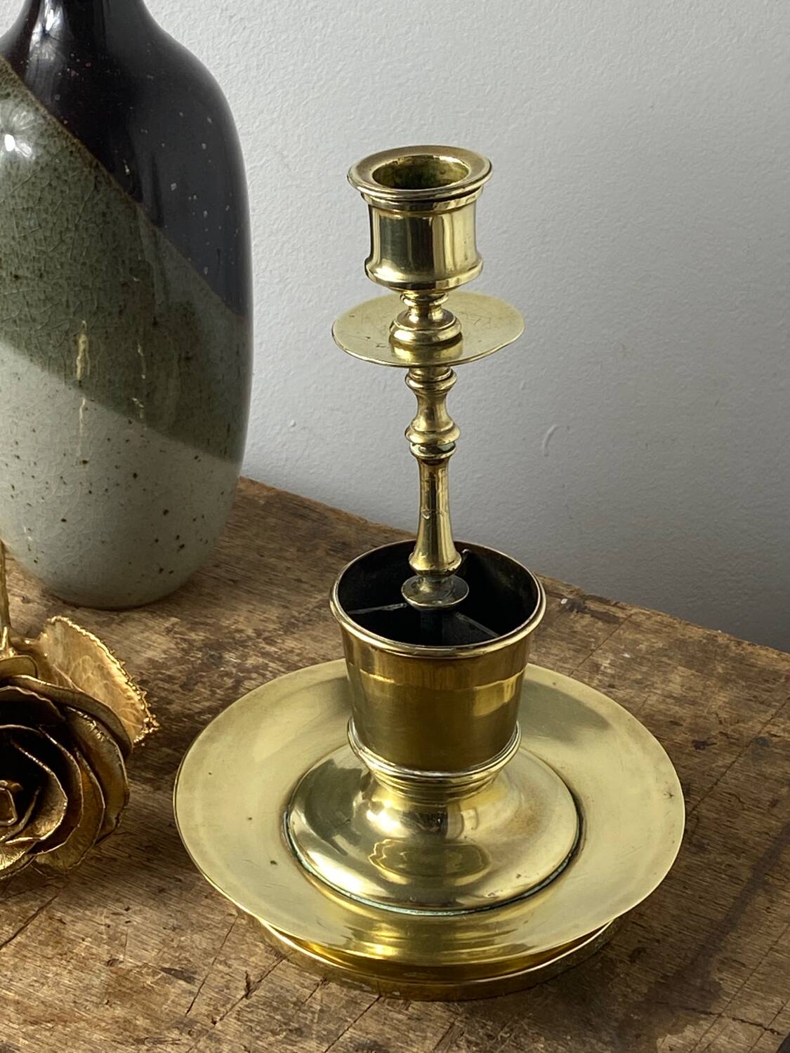 Antique solid brass candle holder
