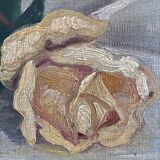 Antique original flower oil painting, yellow roses still life art