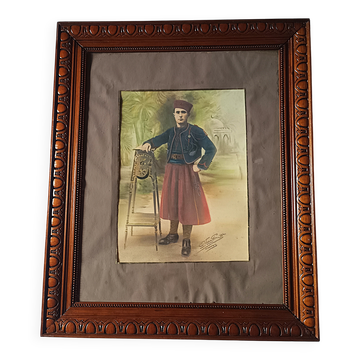 Cadre Militaria 1932 grand portrait tirailleur Tunisien signé 66 cm X 55 cm