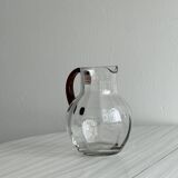 Vintage blown glass pitcher with brown handle