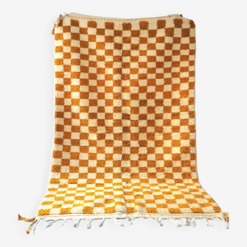 Moroccan rug Checkerboard off-white and terracotta brown. 100% pure wool, handmade. 255x155cm