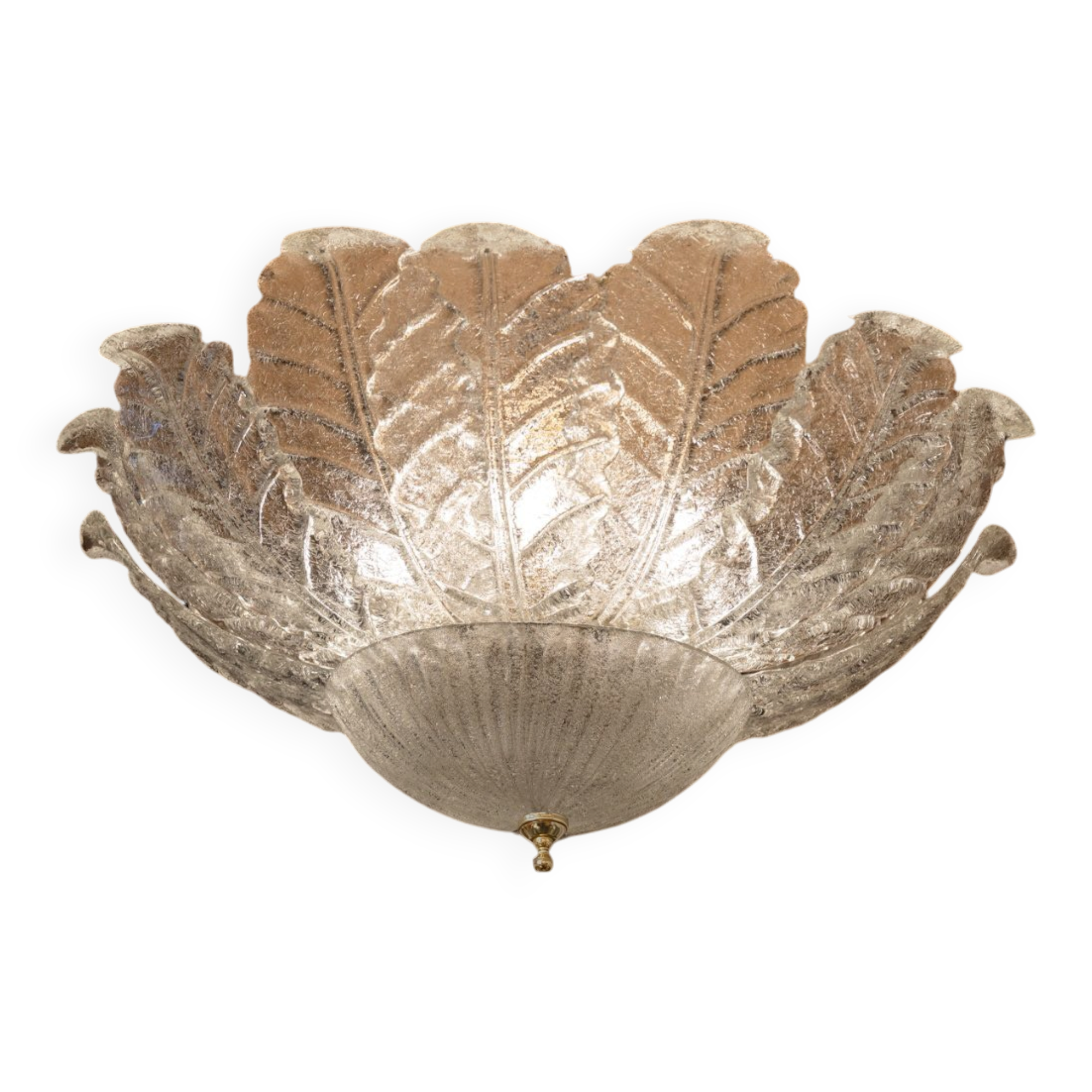 Plafonnier italien en verre de Murano blanc texturé, 6 feux