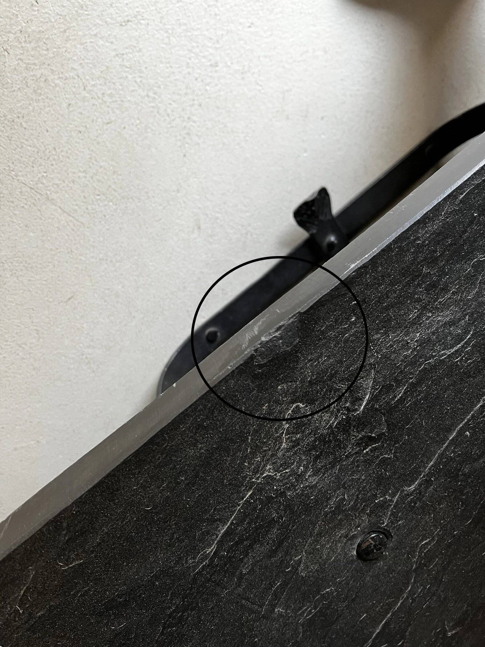 Wrought metal black stone coffee table | Brutalist | France | 1970s