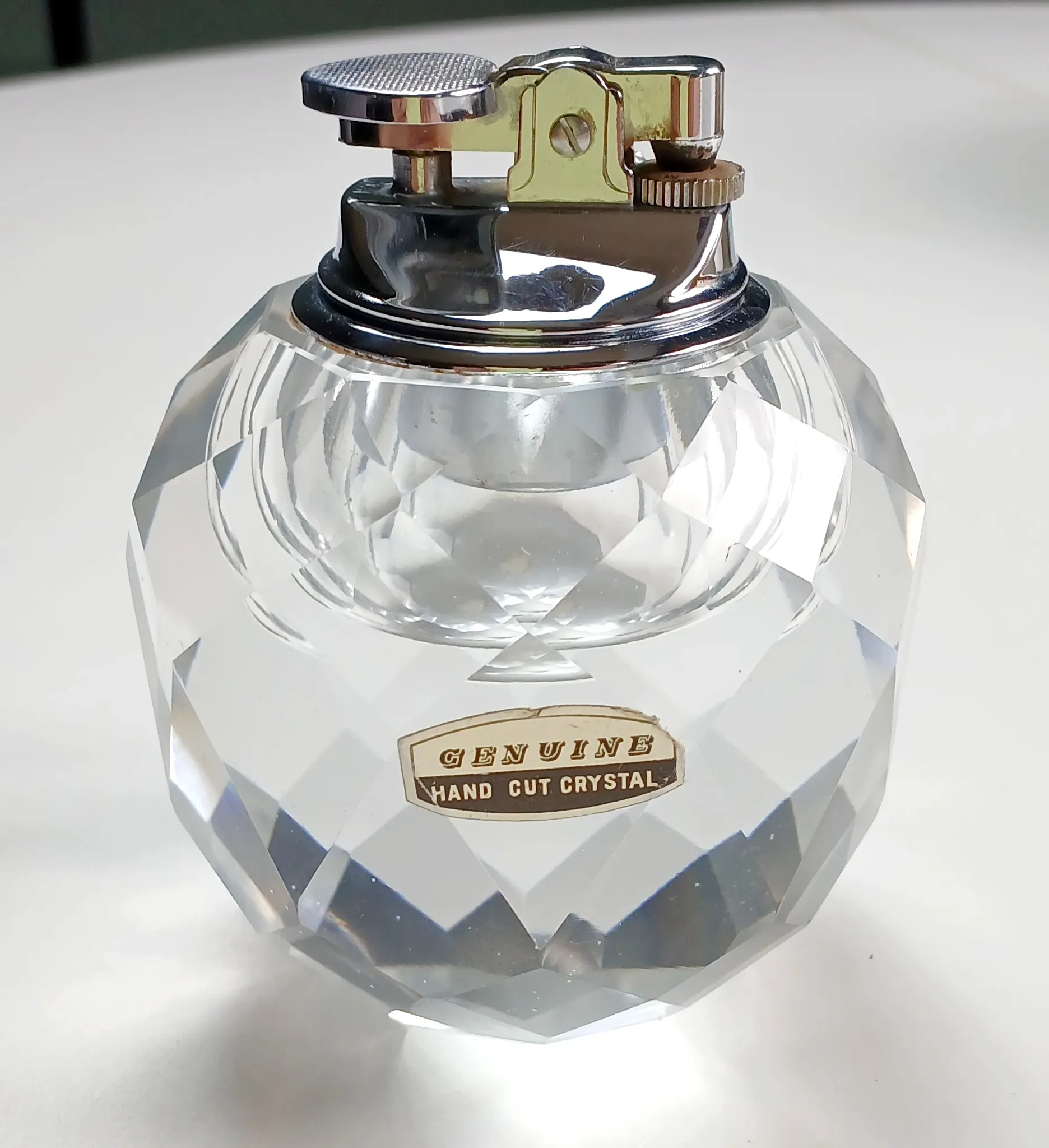 Table lighter/candle holder/faceted crystal paperweight handmade. 1960