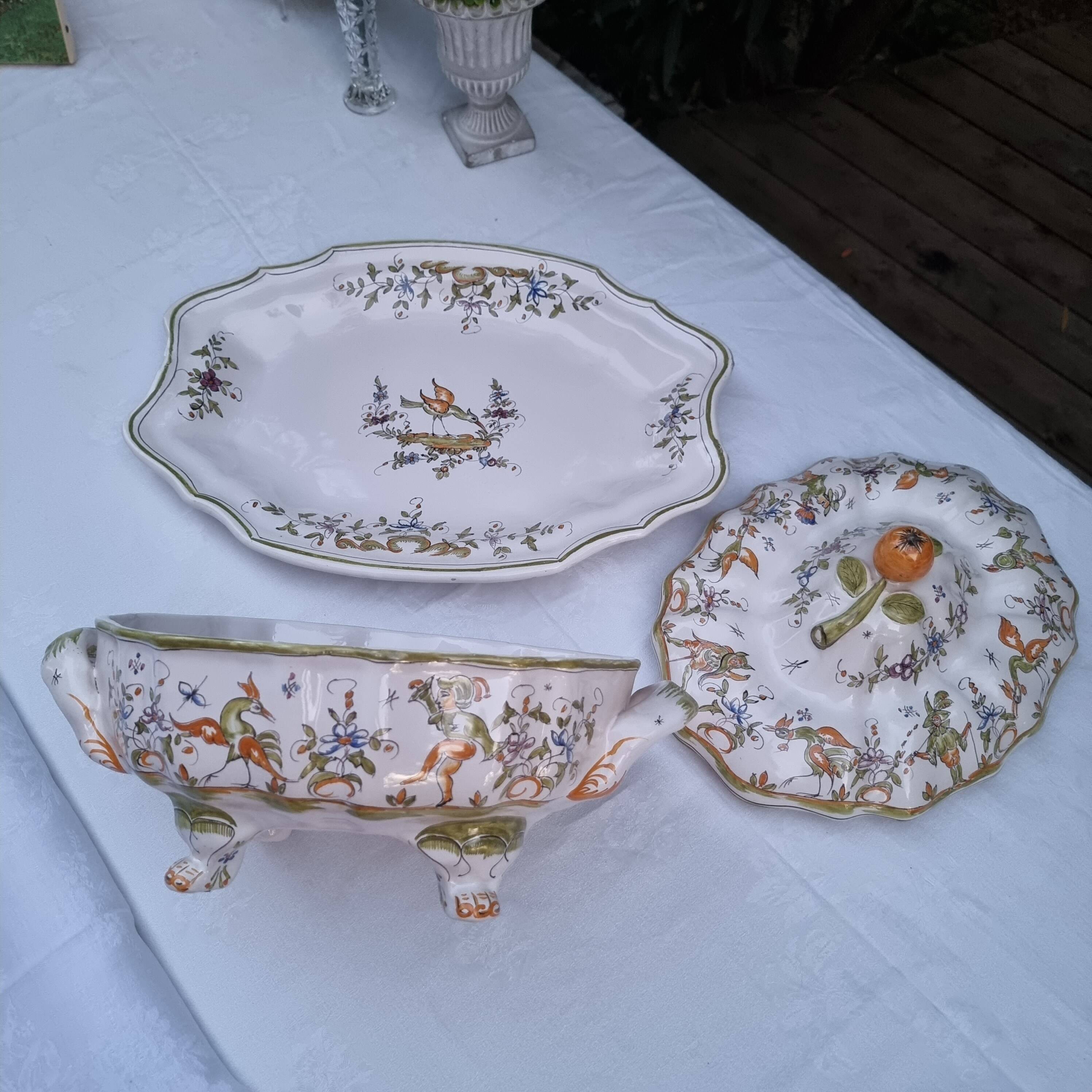 Large vintage French porcelain soup tureen from Moustiers Martres Tolosa