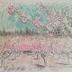 Art print on arches sheet - 48 x 65 cm, signed, apple trees in bloom