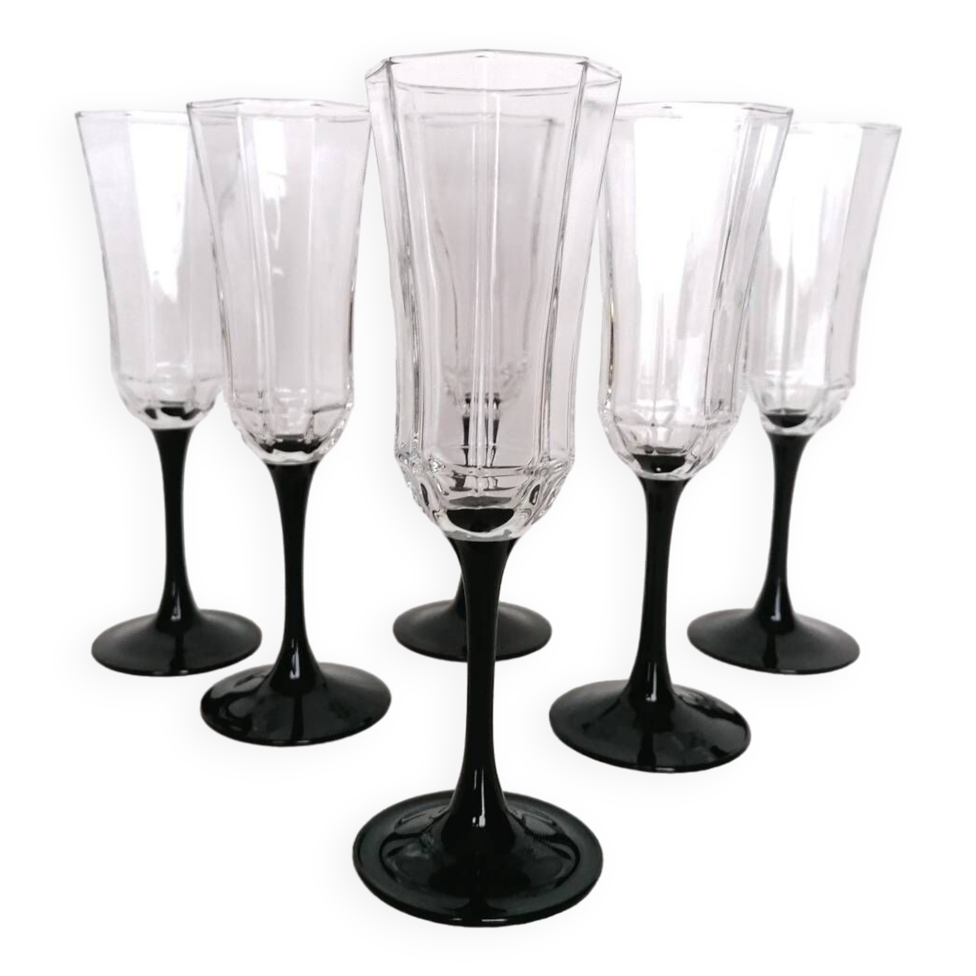 6 coupes à champagne pied noir