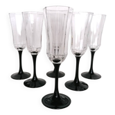 6 black stem champagne glasses
