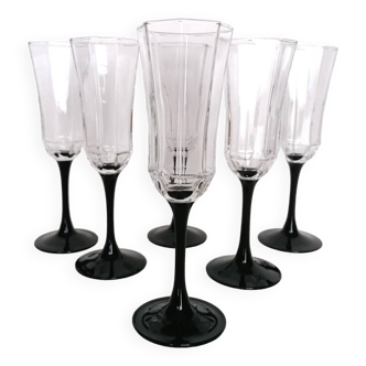 6 black stem champagne glasses