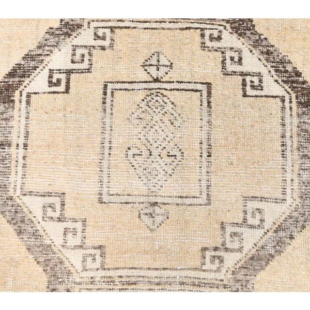 Vintage Beige Turkish Hand-Knotted Runner 83X348