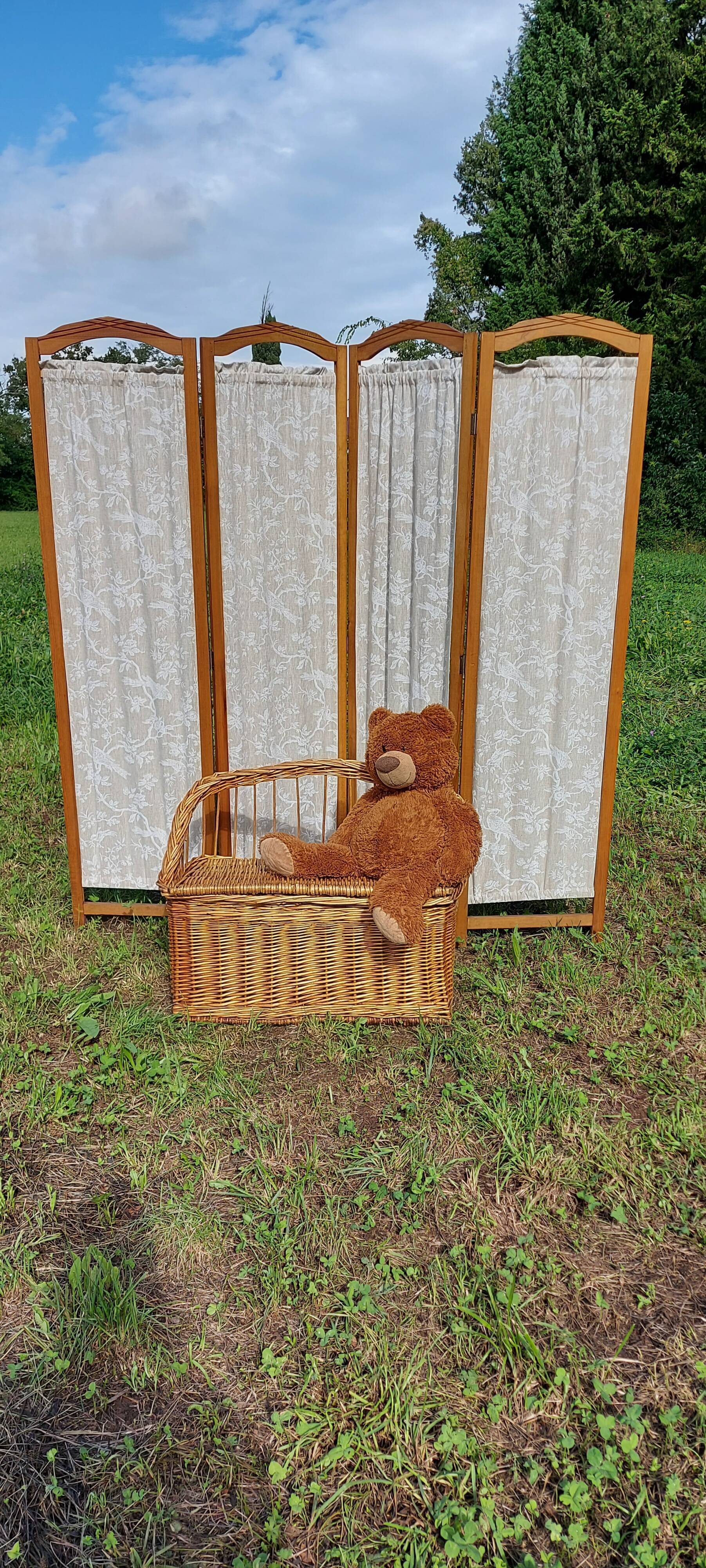Paravent bois et tissu 4 panneaux