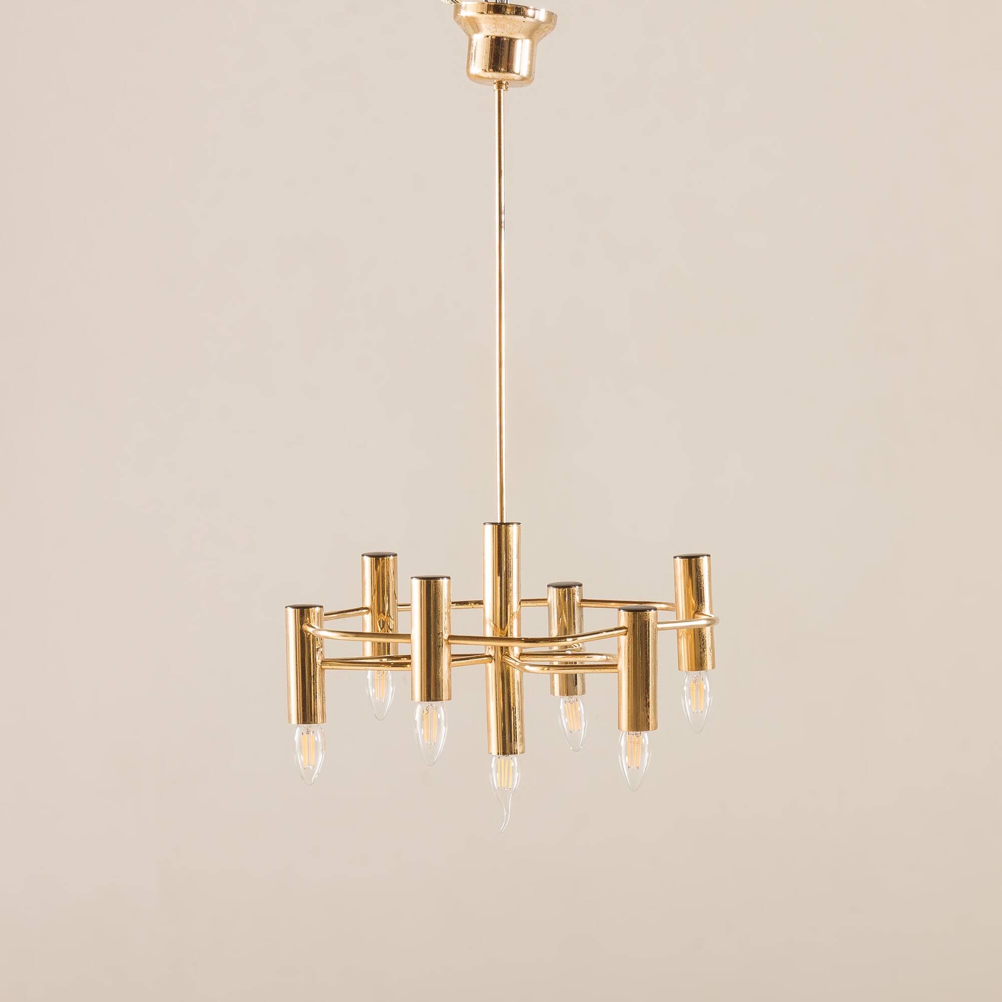 Lustre en laiton géométrique vintage par Gaetano Sciolari, années 1970