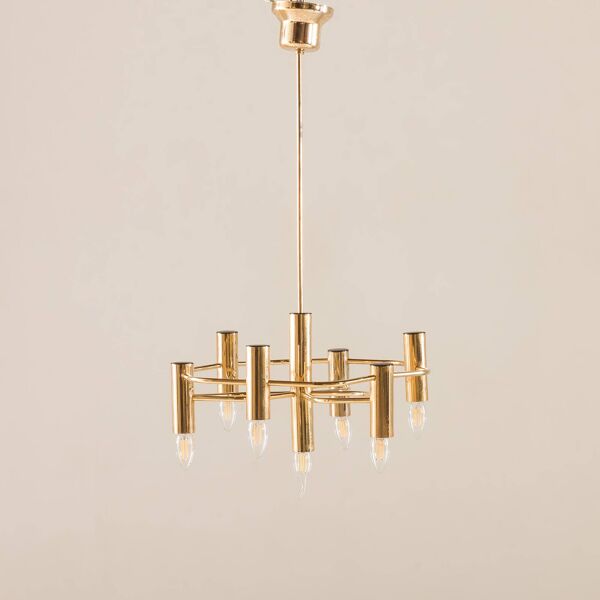 Lustre en laiton géométrique vintage par Gaetano Sciolari, années 1970