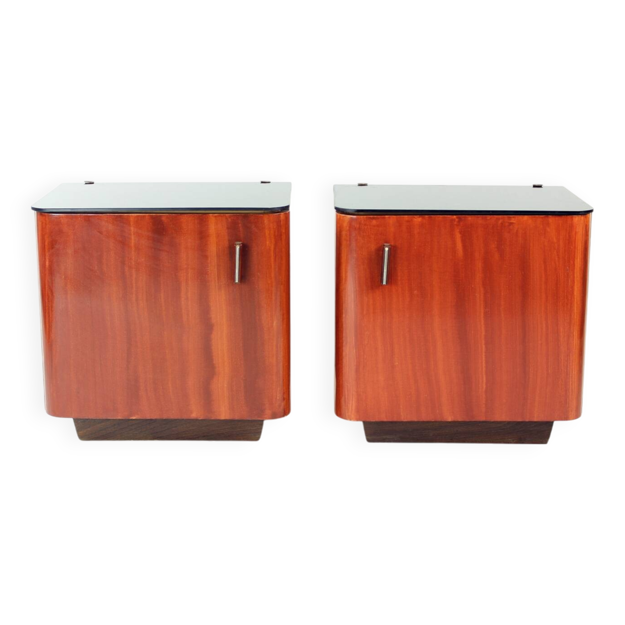 Ensemble de 2 tables de chevet en verre noir, Tchécoslovaquie, années 1960