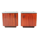 Ensemble de 2 tables de chevet en verre noir, Tchécoslovaquie, années 1960