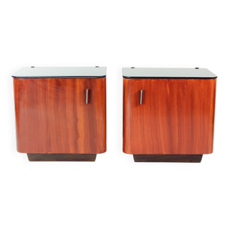 Ensemble de 2 tables de chevet en verre noir, Tchécoslovaquie, années 1960