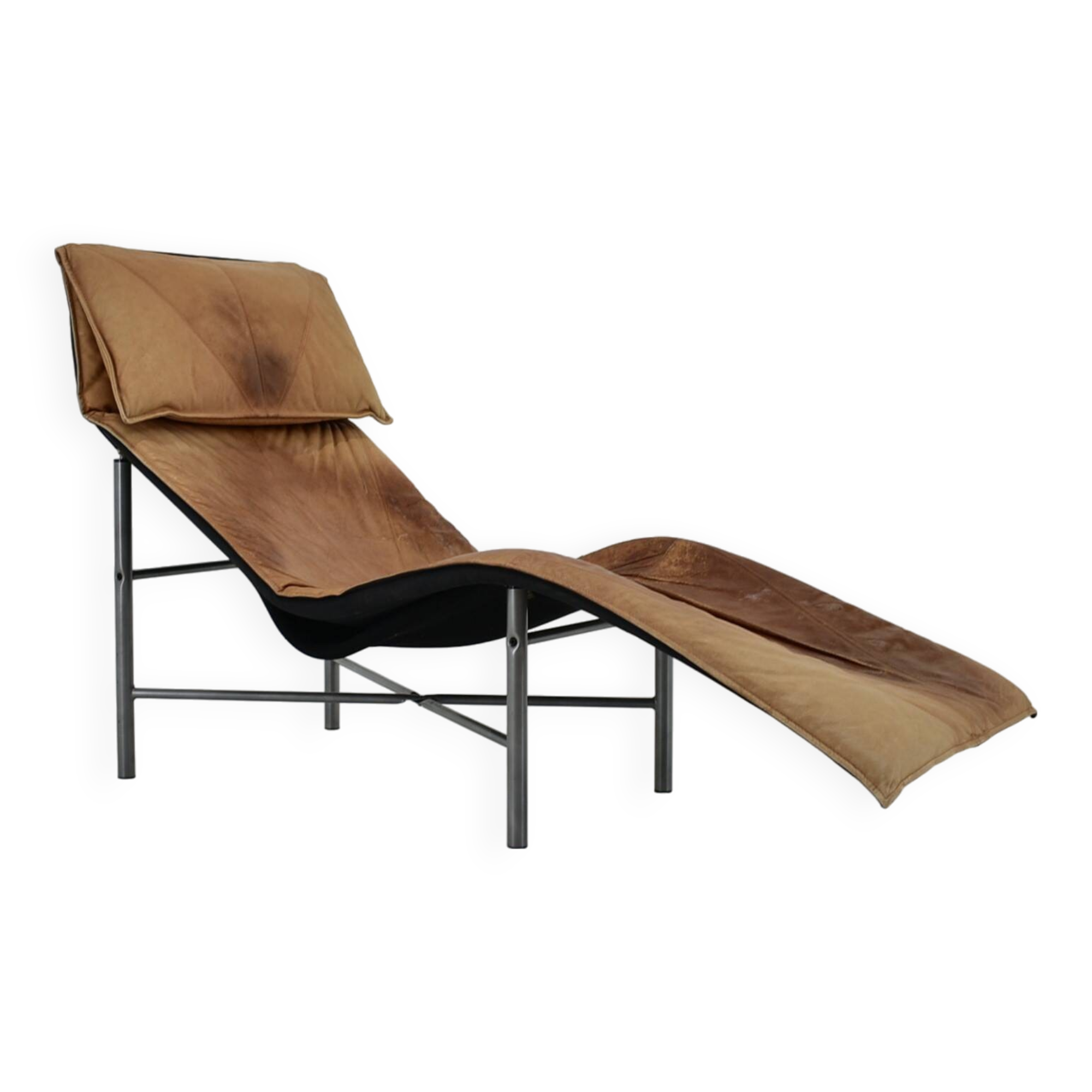 Vintage Cognac Leather Chaise Longue by Tord Bjorklund Sweden, 1970