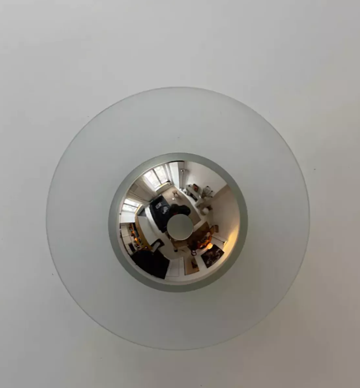 Vintage moon ceiling lamp, chrome and sandblasted glass, France 1970