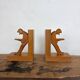 Vintage Mid-Century Cubist German Carved Wood Bookends – Art Deco Style