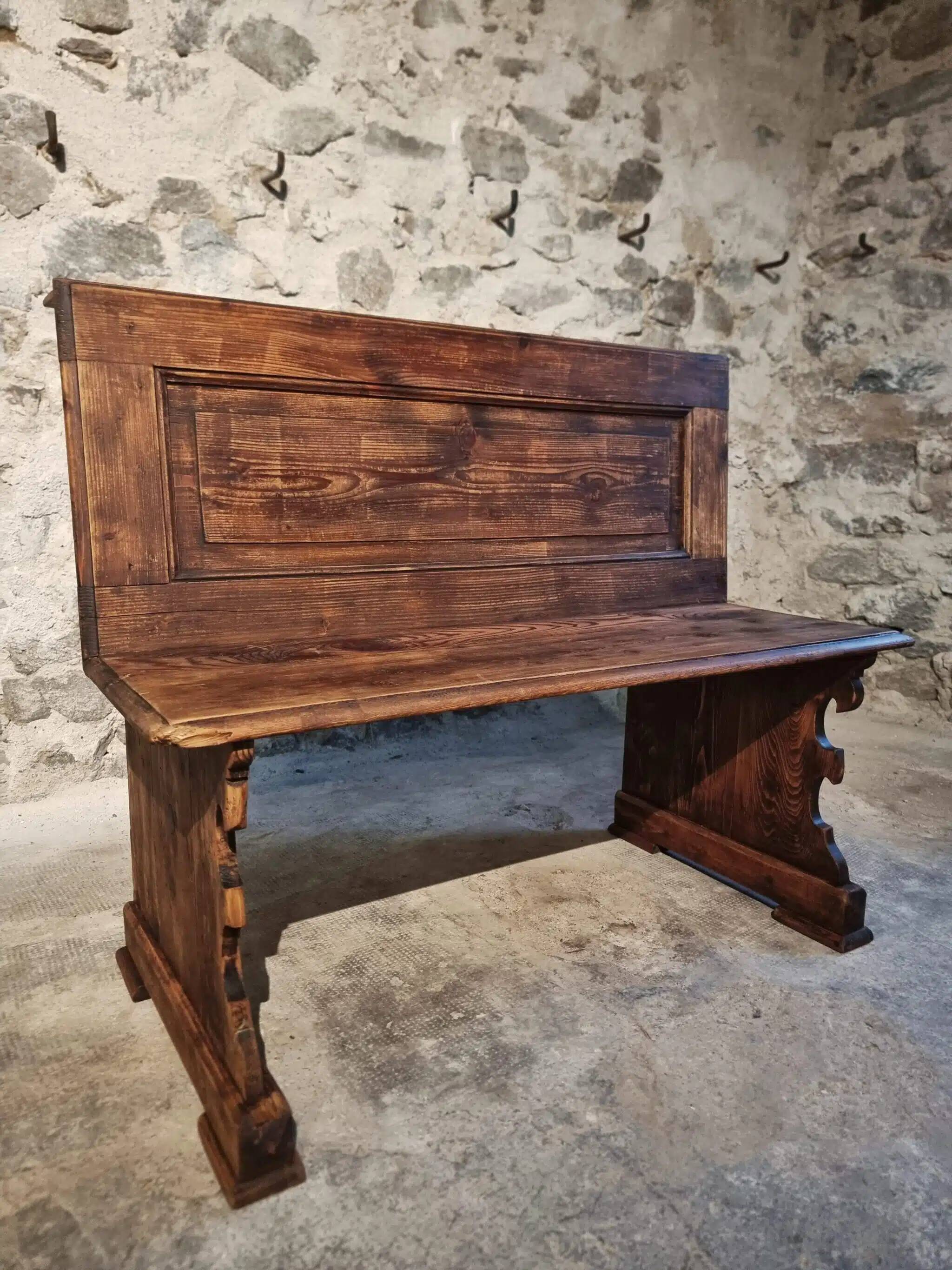 Antique French pine bench – circa 1920 – rustic church pew style