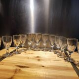 12 small twisted bistro glasses, 19th century