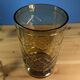 Brown smoked glass candle holder vase, height 23.5cm, geometric decoration