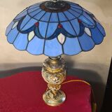 1900 solid bronze lamp inlaid with enamel glass lampshade