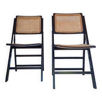 Pair of antique chairs folding wood and canning