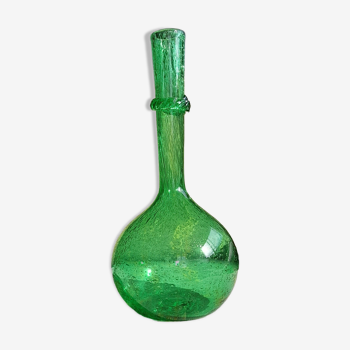 Vase vert verre soufflé Biot  années 60