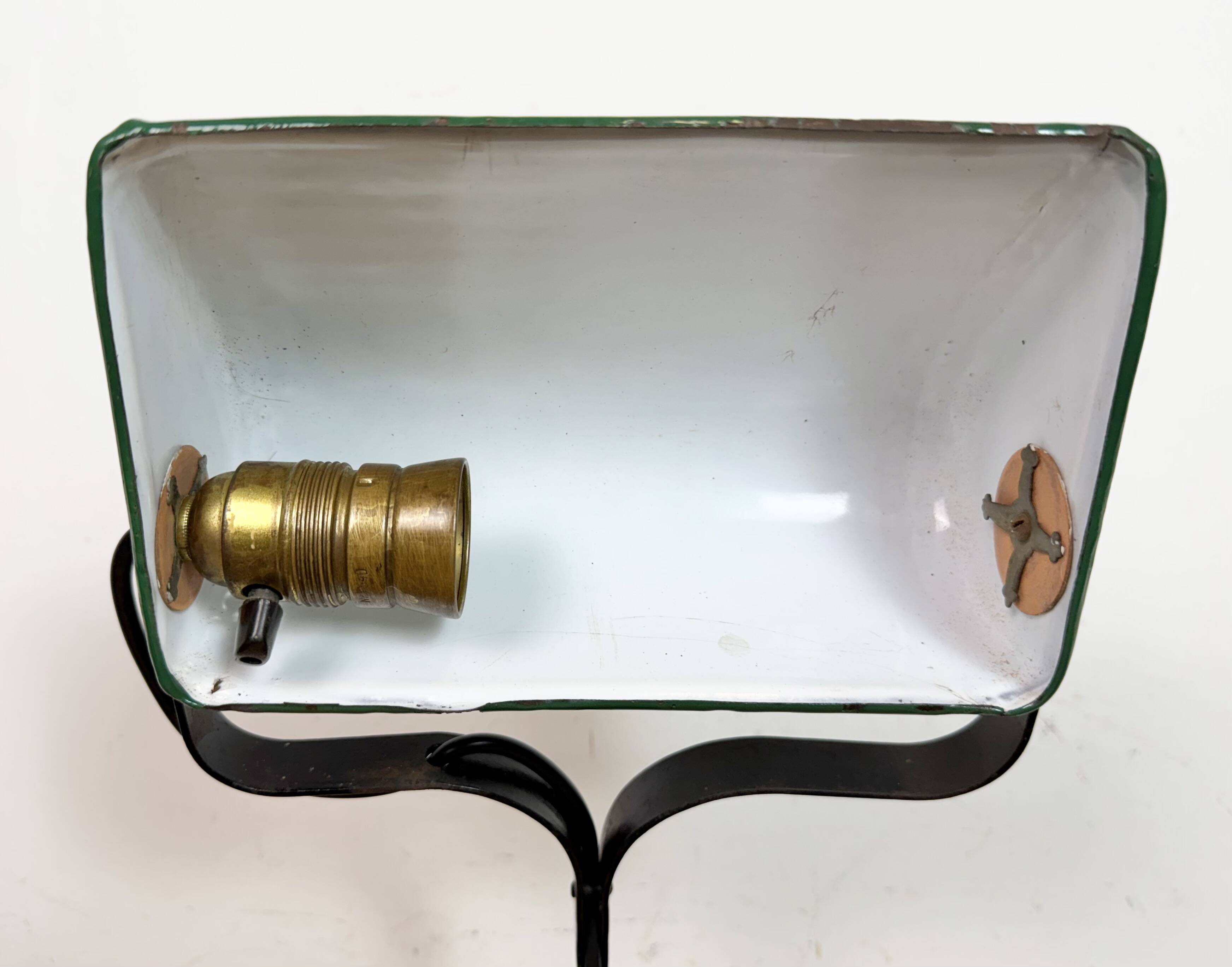 Vintage Green Enamel Bank Lamp, 1930s