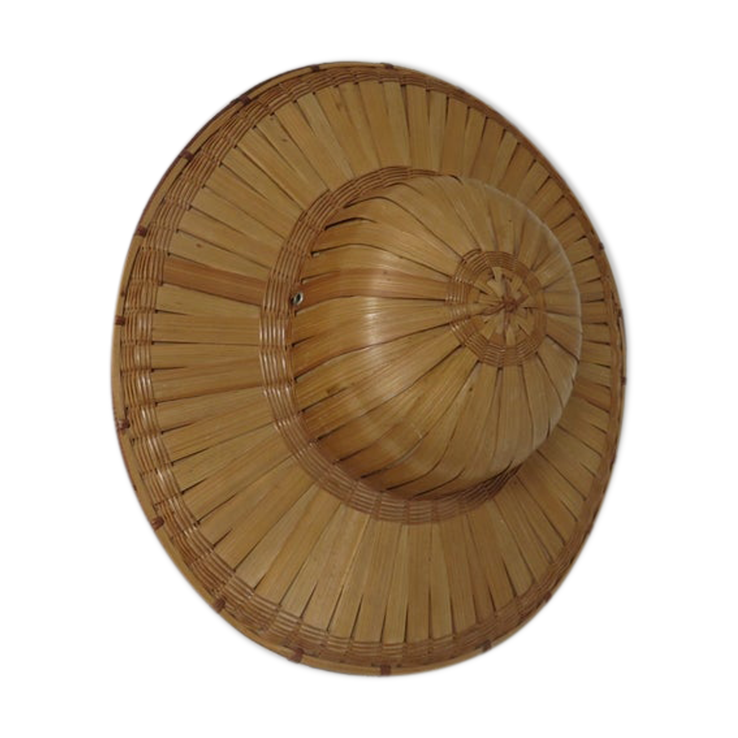 Colonial hat in bamboo and braided rattan, wall decoration