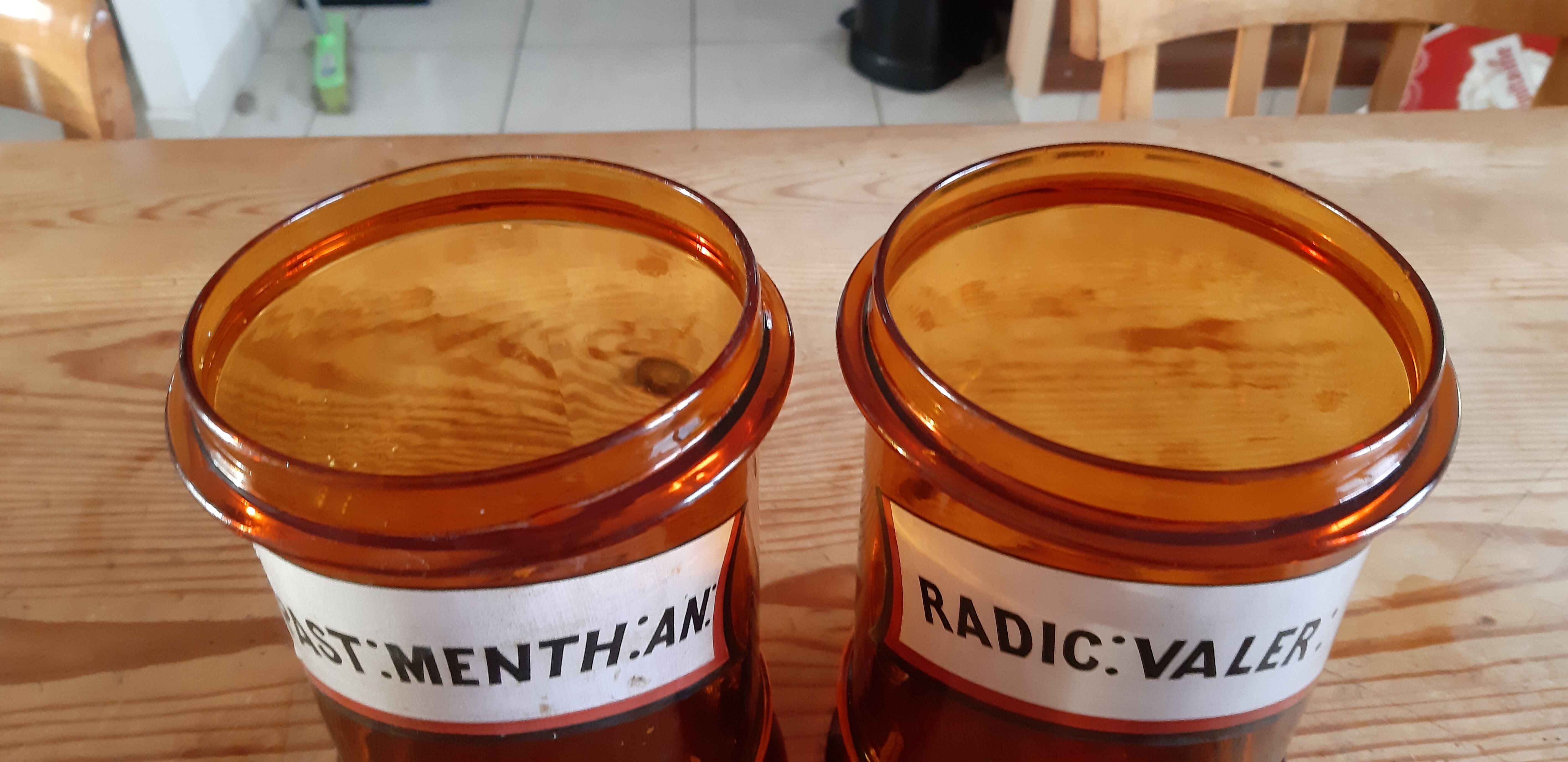 Pair of brown glass pharmacy jars