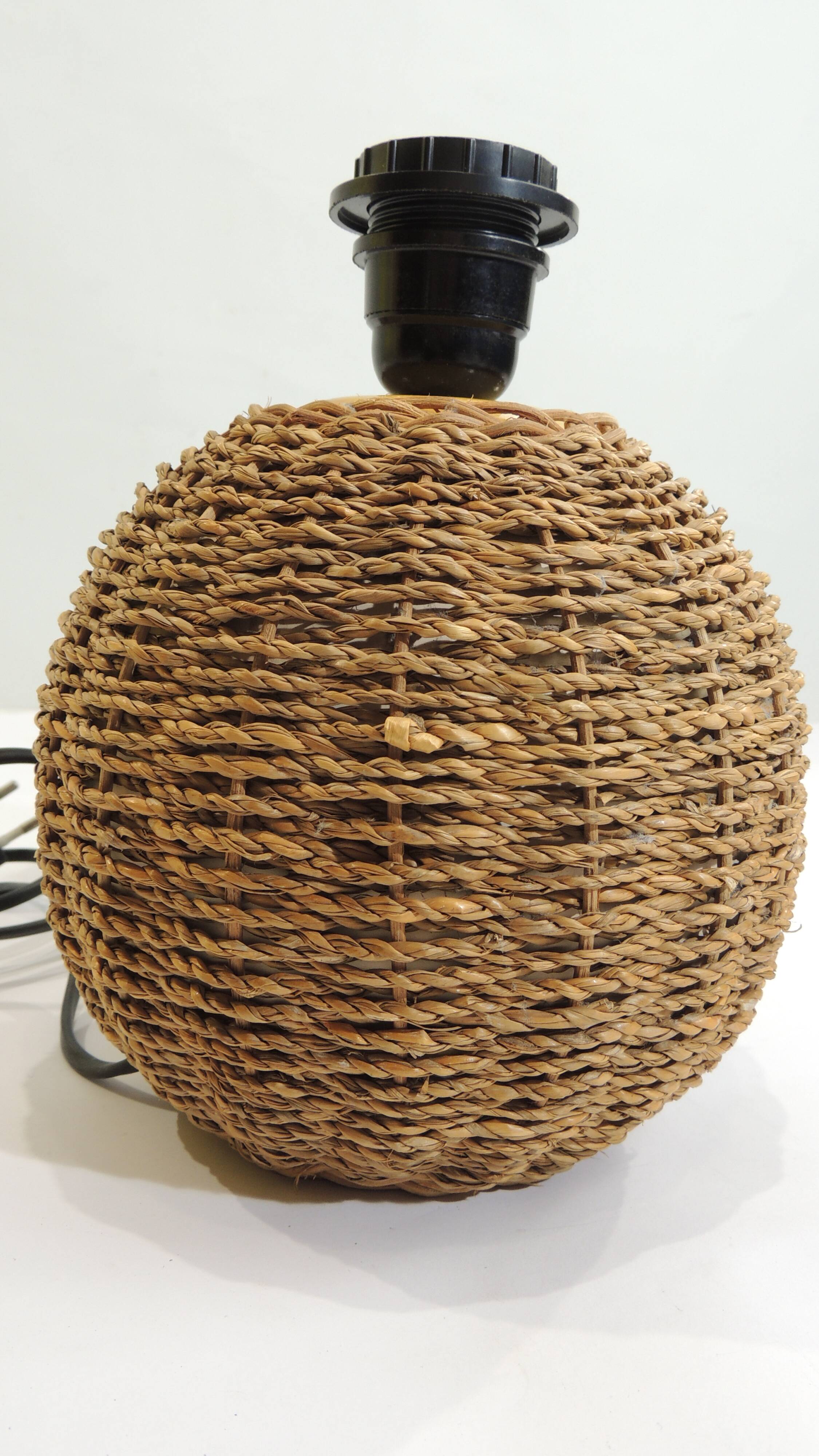Vintage wicker and ceramic lamp – 1970s – Natural bohemian lamp