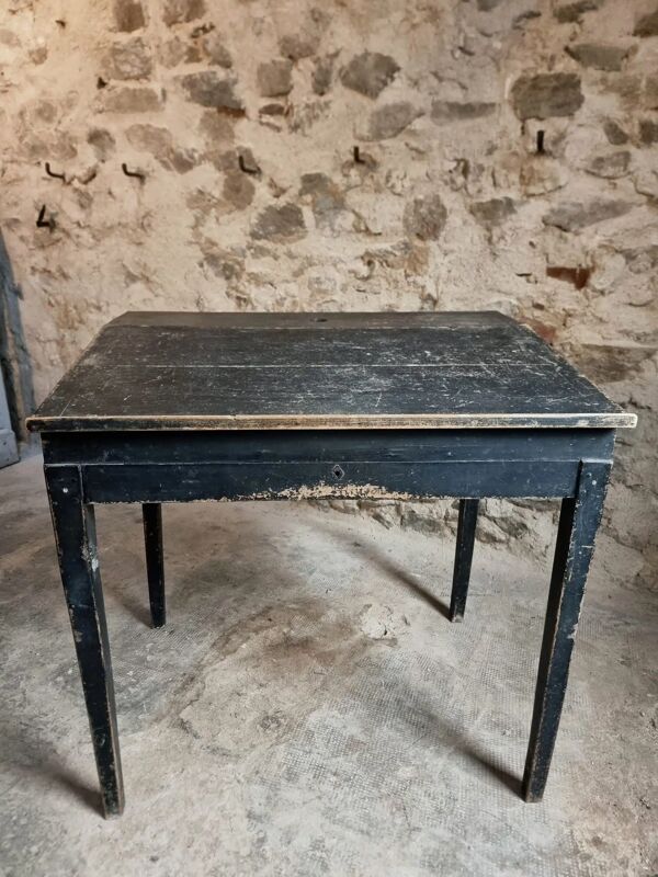 Bureau d'école français ancien, bureau d'écriture noir, bureau à abattant, vers 1900