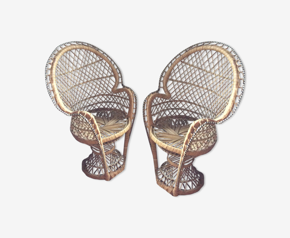 Pair of miniature Emmanuelle rattan armchairs