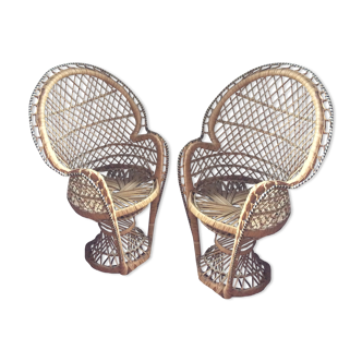 Pair of miniature Emmanuelle rattan armchairs
