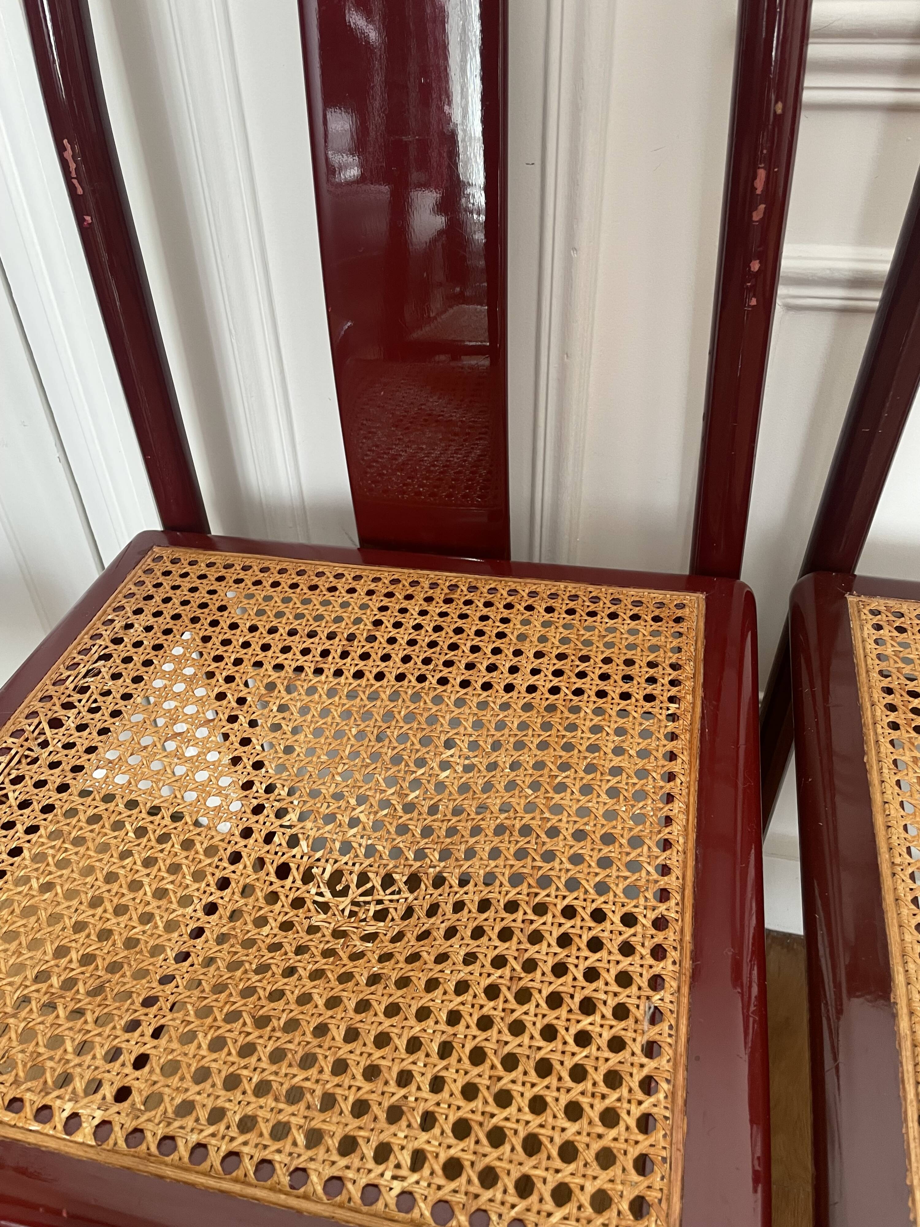 Set of 7 lacquered and caned chairs 1980 MONTINA SPA Italy