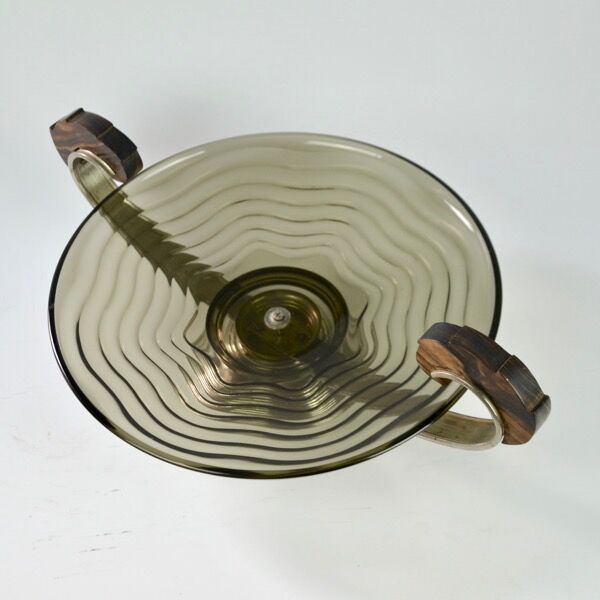 Art deco glass in metal and rosewood 1930 fruit bowl