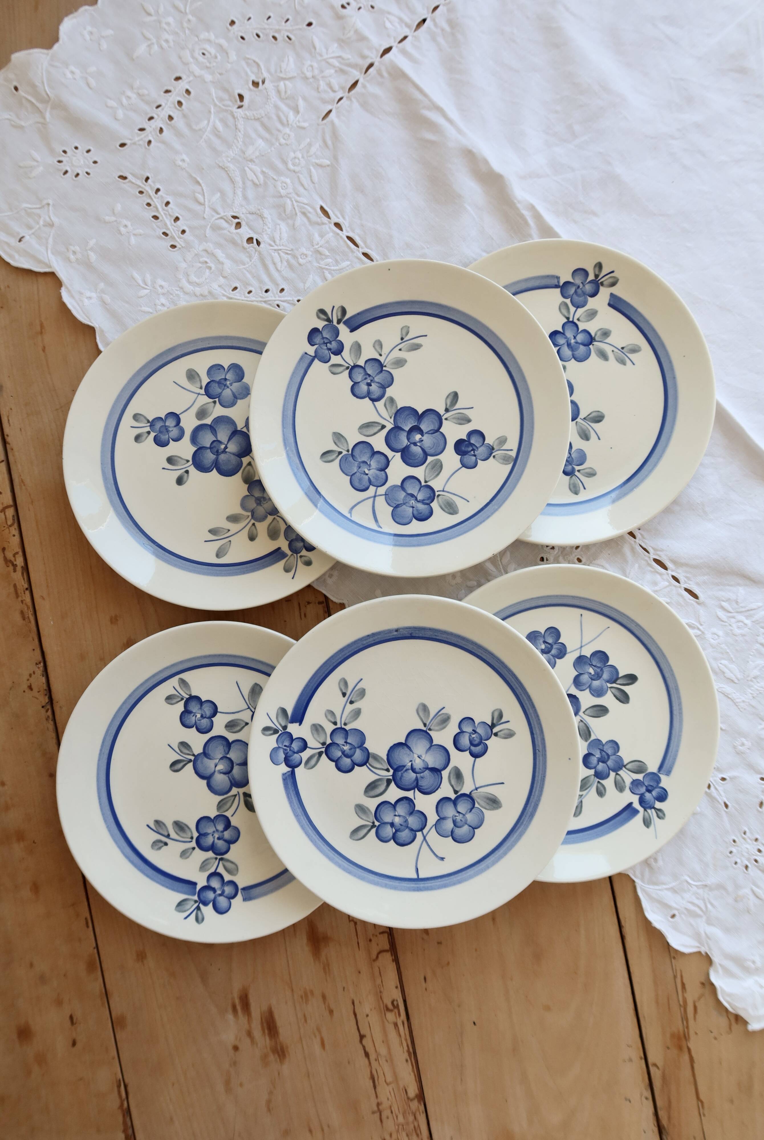 6 vintage dessert plates faience Gien model Nancay