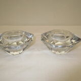 Duo of octagonal candle holders in transparent crystal